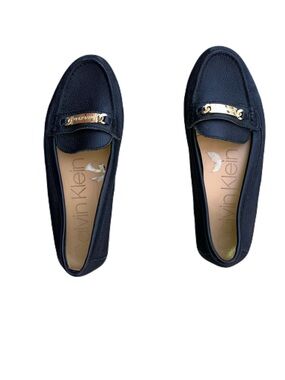 Calvin Klein Black Leather Loafers with Gold Hardware